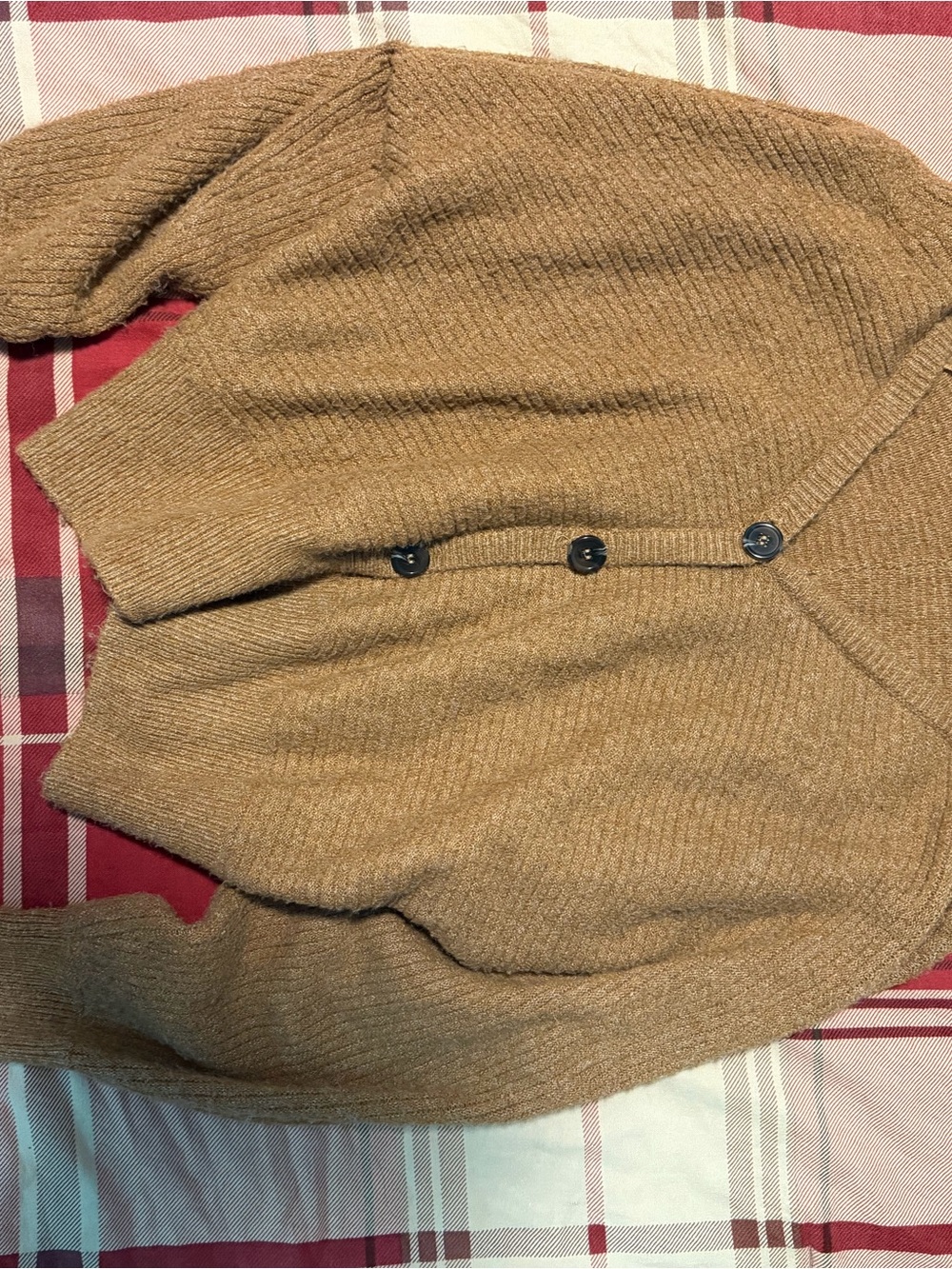 Pink Rose Women’s Tan Button-Front Ribbed Cardigan